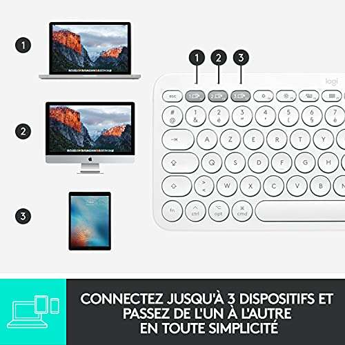 Clavier sans Fil Multi-Dispositifs Logitech K380 - Compatible avec macOS, iOS, iPadOS, Blanc