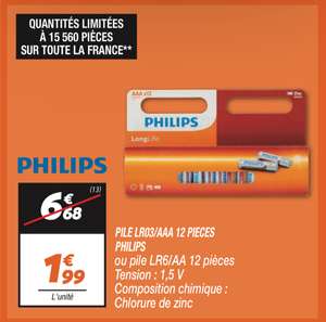 12 Piles Philips LR03/AAA ou LR6/AA