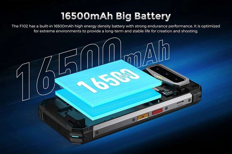 Smartphone robuste FOSSiBOT F102 - Ecran 6.58" FHD+, RAM 12Go + stockage 256Go, batterie 16500 mAh