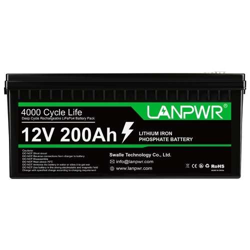 Batterie LANPWR LiFePO4 - 12V / 200Ah, 2560 Wh (Entrepôt EU)