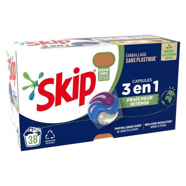 Boîte de 38 capsules de lessives 3 en 1 Skip Fraîcheur Intense (Via 11,38€ sur Carte Fidélité)