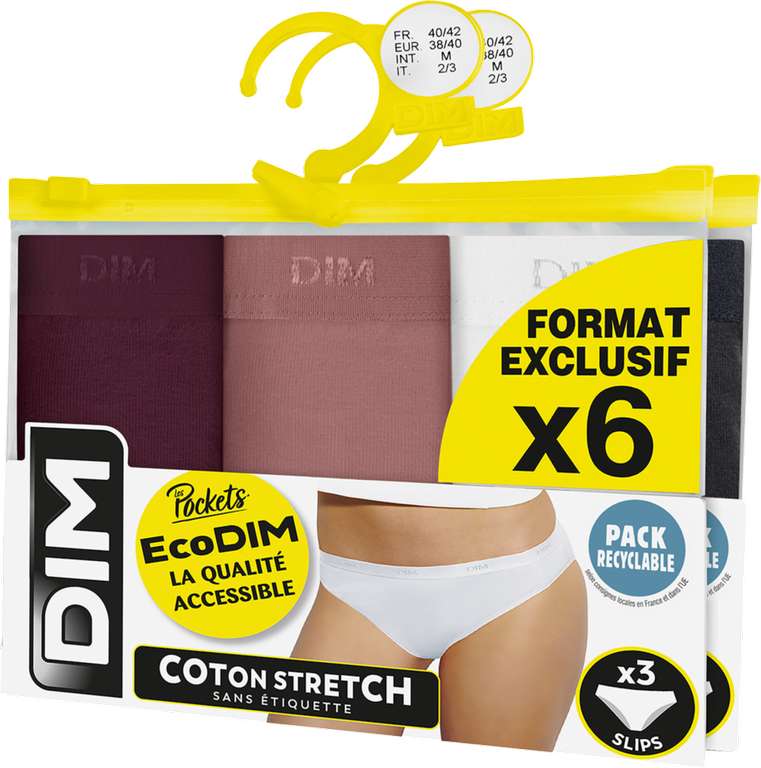 Slip femme ivoire coton stretch T36/38 Les Pockets DIM : le lot de 3 slips  à Prix Carrefour