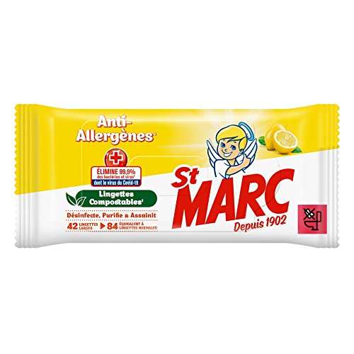 16 Lots de 42 Lingettes nettoyante Désinfectante Anti-Allergènes & Biodégradable St Marc