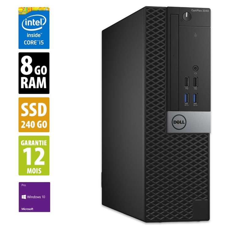 PC de bureau Dell OptiPlex 3040 SFF - i5-6500 à 3,2ghz, 8 Go RAM, 240 Go SSD, Windows 10 Pro (Reconditionné - Grade B)