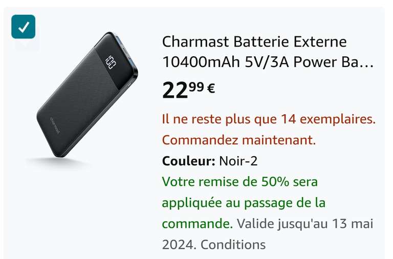 Batterie externe slim Charmast - 10400 mh (via coupon - Vendeur tiers)