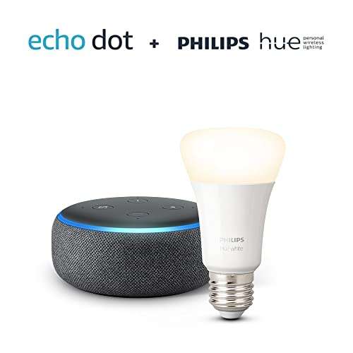 Echo Dot (3ème génération) - Tissu anthracite + Ampoule connectée Philips Hue White (E27)