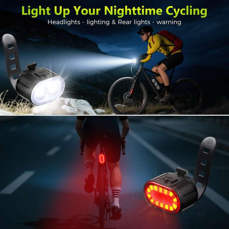 Lumiere Velo,Feux Avant Et Arrière De Vélo, Ip65 Imperméable À L'Eau Usb Rechargeable, Équipé De