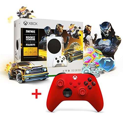 Pack console Microsoft Xbox Series S + 1000 Crédits sur Fortnite, Rocket League & Fall Guys + Manette sans fil Xbox Pulse Red