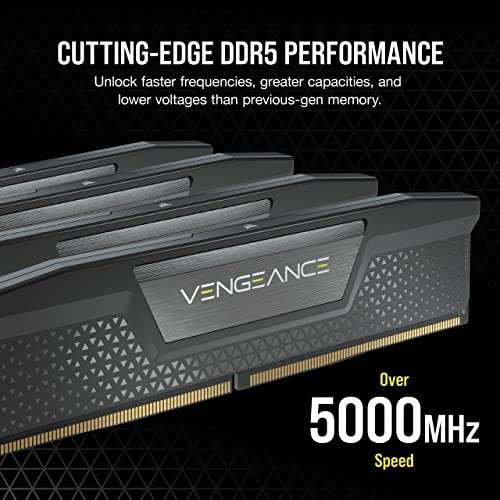 Kit mémoire RAM Corsair Vengeance DDR5 - 32 Go (2 x 16 Go), 6000 MHz, C36 (régulation de tension intégrée, profils Intel XMP 3.0 réglables)
