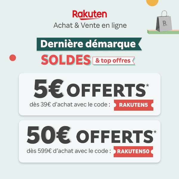 5€ de réduction dès 39€ d'achat & 50€ dès 599€ sur tout le site (hors exclusions)
