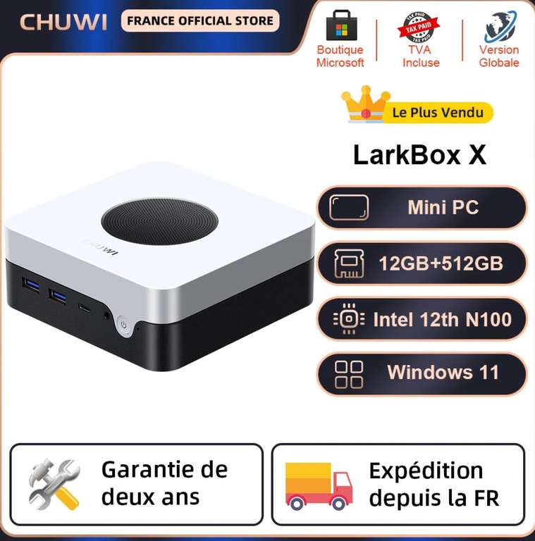 Mini PC Chuwi Larkbox X Intel N100 / 512Go-12Go / Wifi 6 + BT 5.2 (Expédition depuis Espagne)