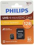 Carte mémoire MicroSDXC Philips - 128 Go, Classe 10 + Adaptateur