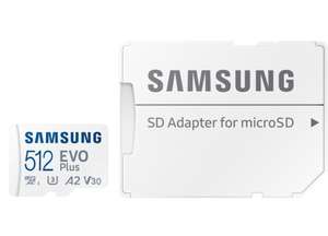 Carte mémoire flash 512GB Samsung Evo Plus MicroSDXC 130MB/s - A2, V30, UHS-I U3, Class10 + adaptateur (+2,15€ en Rakuten points)
