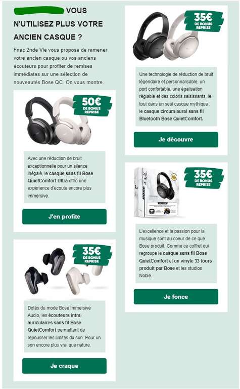 [Adherents FNAC] De 35€ à 50€ pour la reprise d'un casque/écouteurs sans fil et pour l’achat d'un casque ou écouteurs BOSE (en magasin)