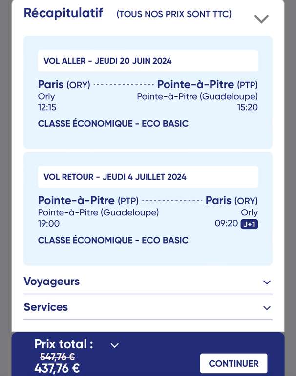 Vol Direct A/R Paris (ORY) <-> Guadeloupe (PTP) - Du 20 Juin au 4 Juillet (Bagage cabine de 12 kg)