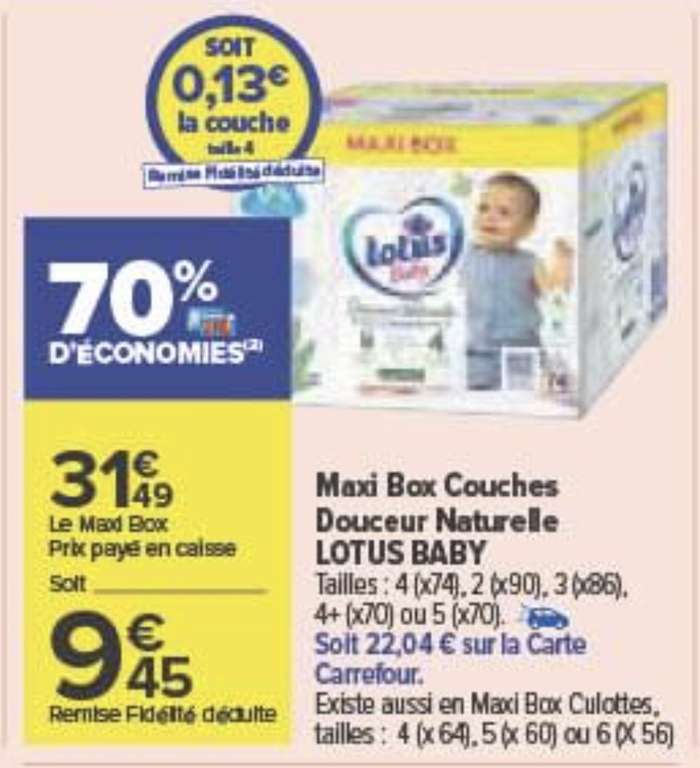 Maxi Box de 74 couches Lotus Baby - Différentes tailles (via 22,04€ sur la Carte Fidélité)