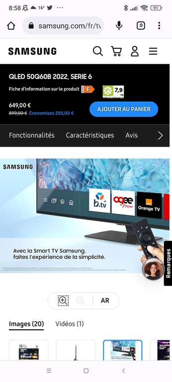 TV Samsung 50" QLED 50Q60B 2022 - 4K UHD, Smart TV, HDR10, 50 Hz (QE50Q60BAUXXC)
