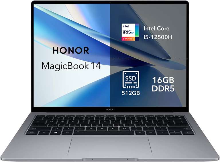 PC Portable 14" Honor MagicBook 14 (2022) - FullView 2.2K (2160 x 1440), i5-12500H, RAM 16 Go, SSD 512 Go, Windows 11, 1.58 kg
