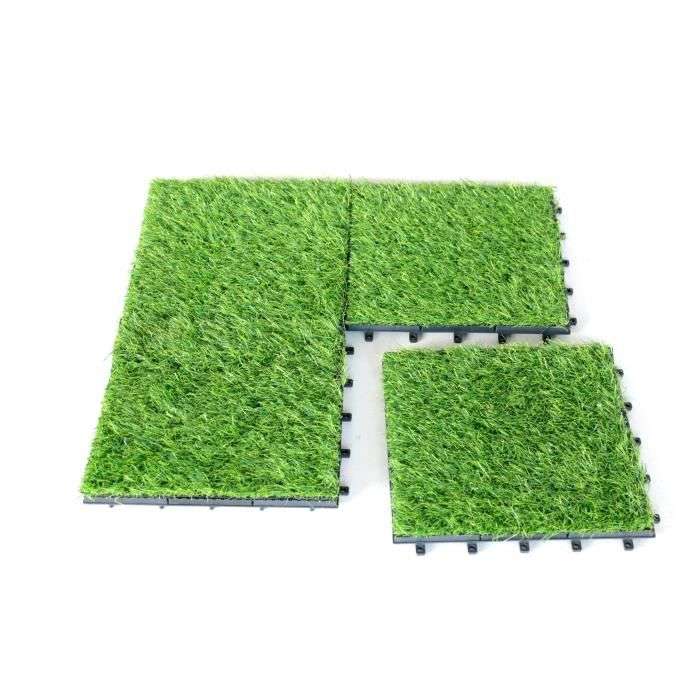 Lot de 10 dalles clipsables Garden mood en gazon synthétique - 30 x 30 x 2,4 cm