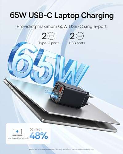 Baseus 65W Chargeur USB C Rapide 4 Ports avec GaN 6 Tech Noir + câble USB-C PD 1m (via coupon - vendeur tiers)