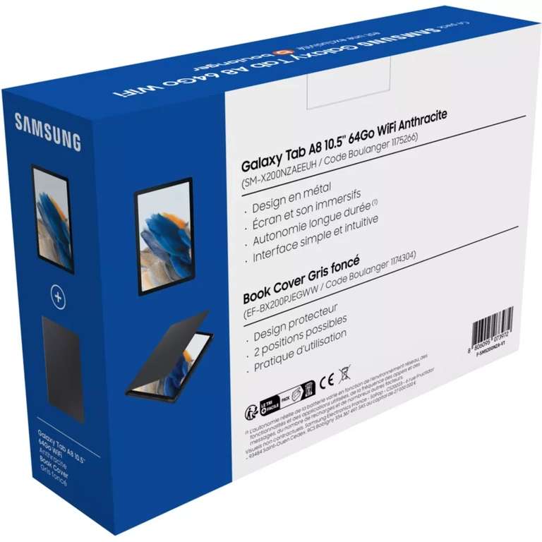Tablette 10.5 Samsung Pack Galaxy Tab A8 WiFi - 64 Go + Book Cover –