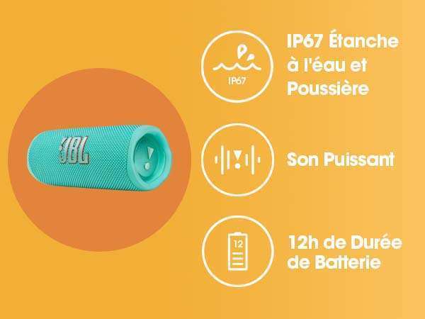 Enceinte JBL Flip 6 noire : prix, avis et caractéristiques - Orange