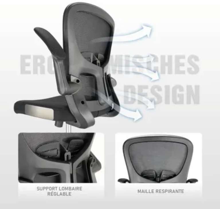 CDAV ]Chaise de bureau ergonomique Durrafy avec dossier en maille et bras  rabattable - Noir (Vendeur tiers) –