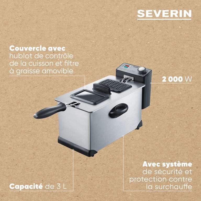 Friteuse Severin 2000 W, Friteuse électrique en inox d’une capacité de 3 L