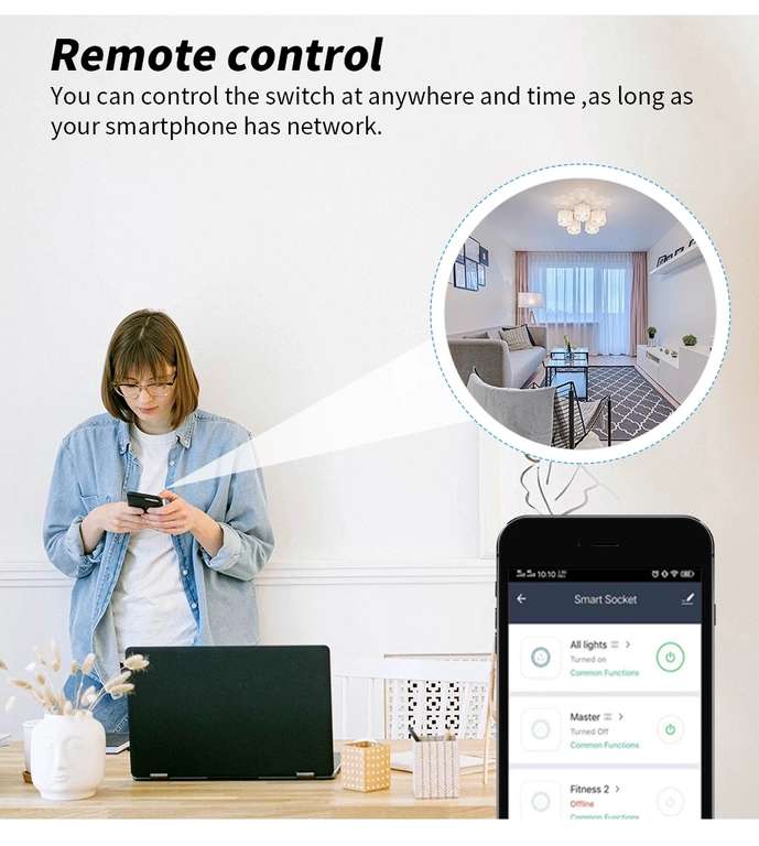Prise connectée WiFi QNCX ave Mesure de la consommation - 20A ou 16A (Compatible Alexa & Google Home)