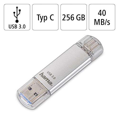 Clé USB 3.1 Hama C-Laeta - Double connectique USB A & Type-C, 256 Go, OTG, 70 Mo/s, Boîtier en métal
