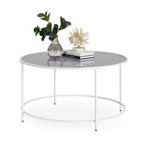 Table basse Vasagle - Blanc et gris en acier et verre trempé (84 x 45,5 cm)