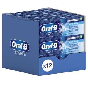 Boîte de 12 Dentifrices Oral B 3D White Artic Fresh - 12 X75ml (Via abonnement Prévoyez & Economisez)
