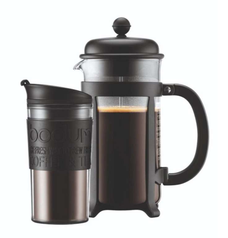 Cafetière à piston Bodum - 8 Tasses, 1.0L + Mug de voyage isotherme 0.35L