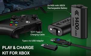 2 Batteries rechargeables pour manette Xbox - 1400mAh, câble USB inclus