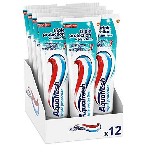 Lot de 12 dentifrices Aquafresh Triple Protection Blancheur, Gencives Saines - 12x100ml