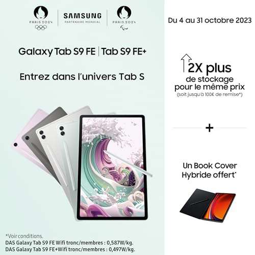 [Prime] Tablette 10.9" Samsung Galaxy Tab S9FE (S Pen Inclu) + Smart book cover (via ODR)