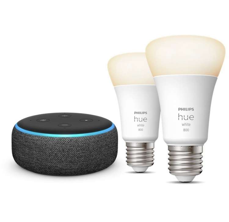 Pack 2 Ampoules connectées Philips Hue E27 White + Assistant vocal Amazon Echo Dot 3