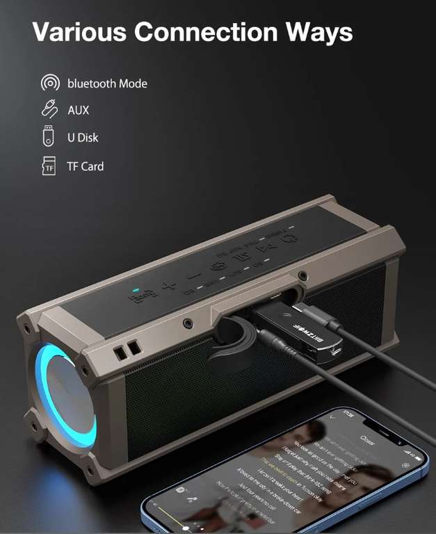 Enceinte portable BlitzWolf BW-WA3 - 100W, Bluetooth 5.0, RGB, 5000mAh, IPX5, Noire (Entrepôt République tchèque)