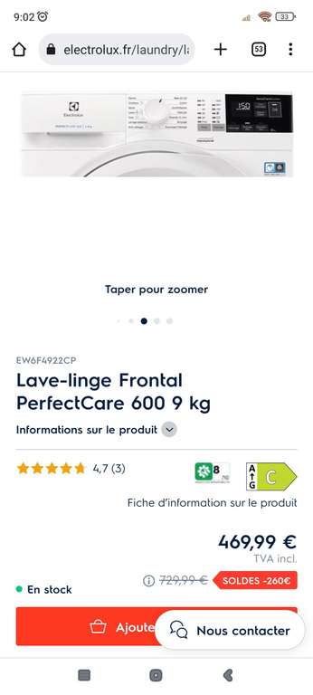 Lave-linge Frontal Electrolux PerfectCare 600 EW6F4922CP - 9 kg