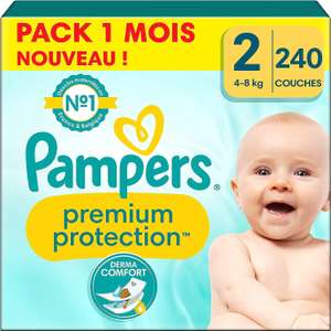 Pampers Couches Premium Protection Taille 2 (4-8 kg), 240 Couches Bébé, Pack 1 Mois, Notre N°1 Pour La Protection Des Peaux Sensibles