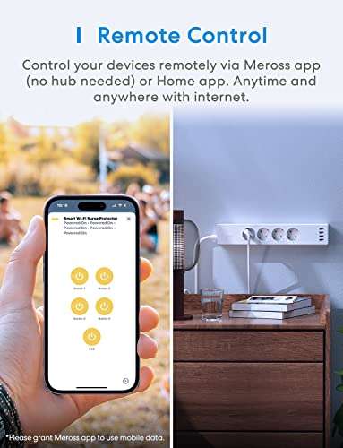 Multiprise connectée WiFi Meross (16A 4000W) - 4 Prises + 4 USB (Compatible Apple HomeKit, Alexa & Google Home)