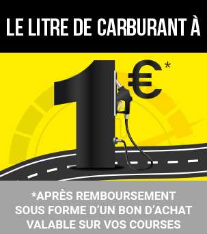 Carburant à 1€/L (via remboursement de la différence en BA max. 50€, valable dès 120€ chez Géant/Hyper Frais)