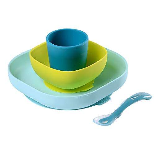 Set de vaisselle en silicone Béaba - 4 pièces, bleu