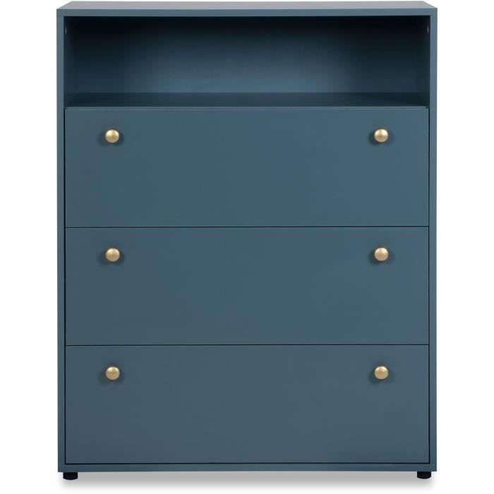 Commode 3 tiroirs avec niche Pop Color - bleu pétrole, 80x40x100cm