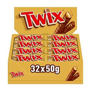 5 Boites de 32 barres individuelles chocolat au lait avec biscuit nappage caramel Twix - 160x50g