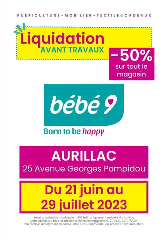 50% de réduction sur tous les articles des magasins Bébé 9 et JouéClub - Aurillac (15)