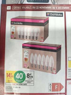 6 Ampoules LED Domédia - E27 ou E14 (via 5.96€ sur la carte)
