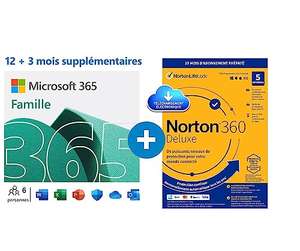 Microsoft Office 365 Famille 15 mois + Norton 360 Deluxe (Dématérialisé)