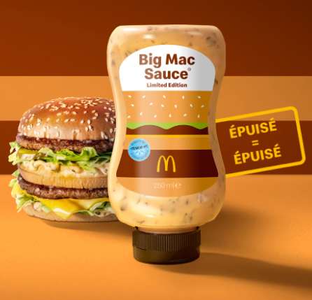 Bouteille de sauce Big Mac édition limitée gratuite pour l'achat d'un Large McMenu Big Mac (Frontaliers Belgique)