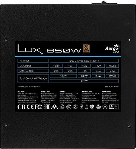 Alimentation PC Aerocool LUX850 - 850w, 80+ bronze